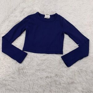 Crewcuts Girls' small active long-sleeve cropped top in stretchy rib